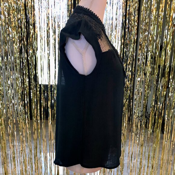 Blue Embroidered Blouse High Lace Collar V-neck Size Small Elegant Holidays - Picture 2 of 16